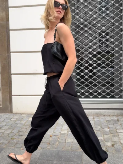 spodnie joss czarna wiskoza kreszowana olgajahr 01