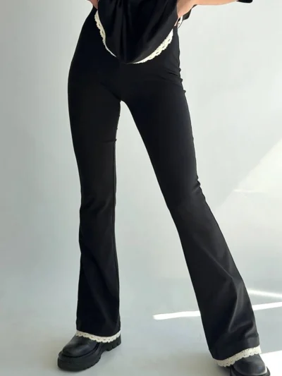 spodnie flare olgajahr czarna bawelna crochet 1