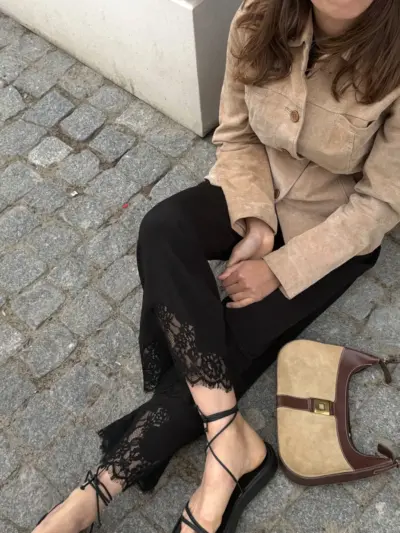 spodnie caroline olgajahr czarna zorzeta jedwabna koronka 4